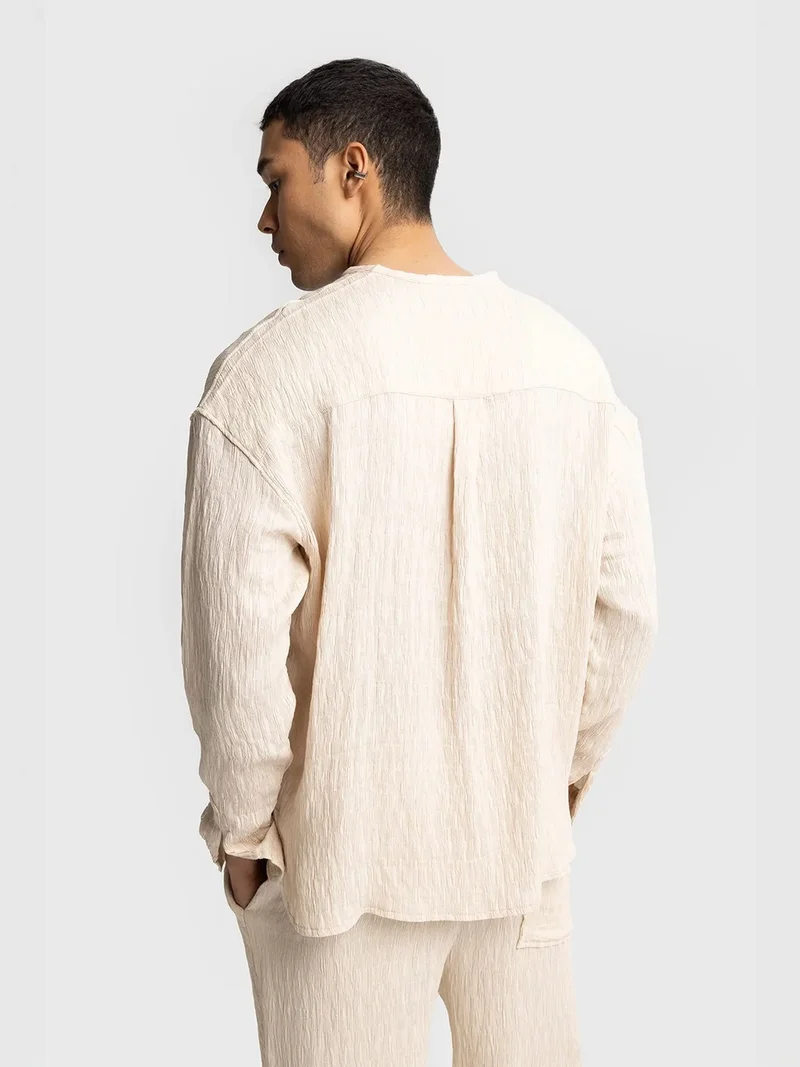 Giesto Beige Natural GIESTO Textured Long Sleeve Crew Neck Shirt for Men | Best Price UAE